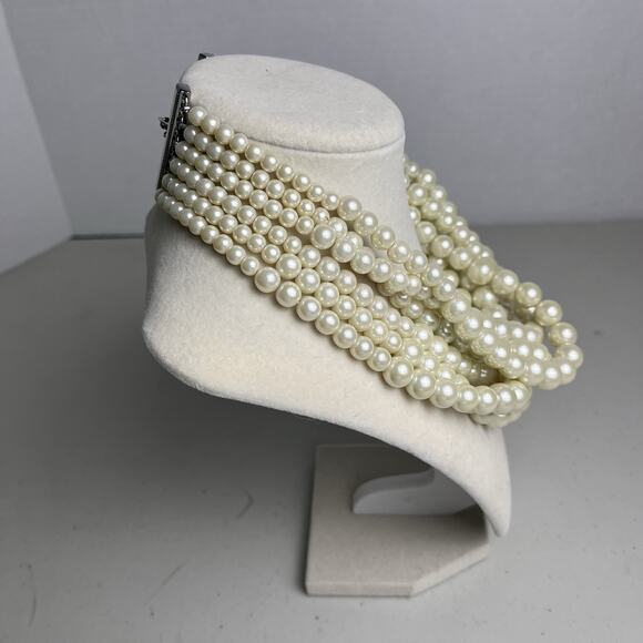 Lia Sophia 6 Strand Bib Necklace Faux Pearl Layered Statement Jewelry Bridal - Picture 3 of 10